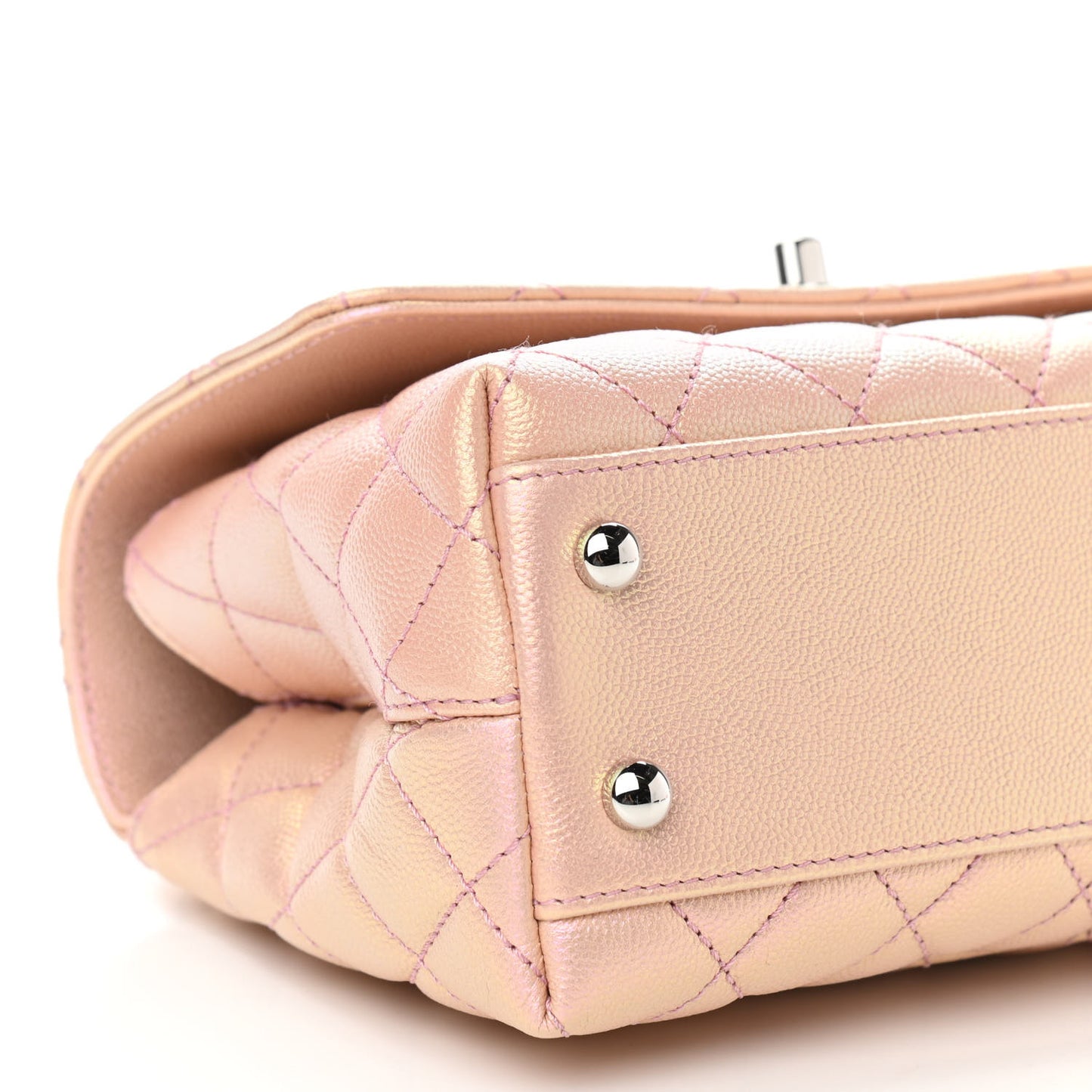 Iridescent Caviar Quilted Mini Coco Handle Flap Pink