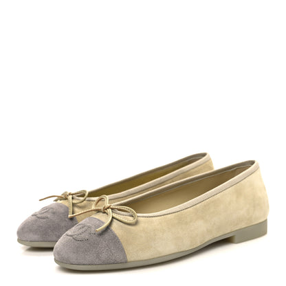 Chanel Suede Cap Toe CC Ballerina Flats 36.5 Light Yellow Gray 4 of 10
