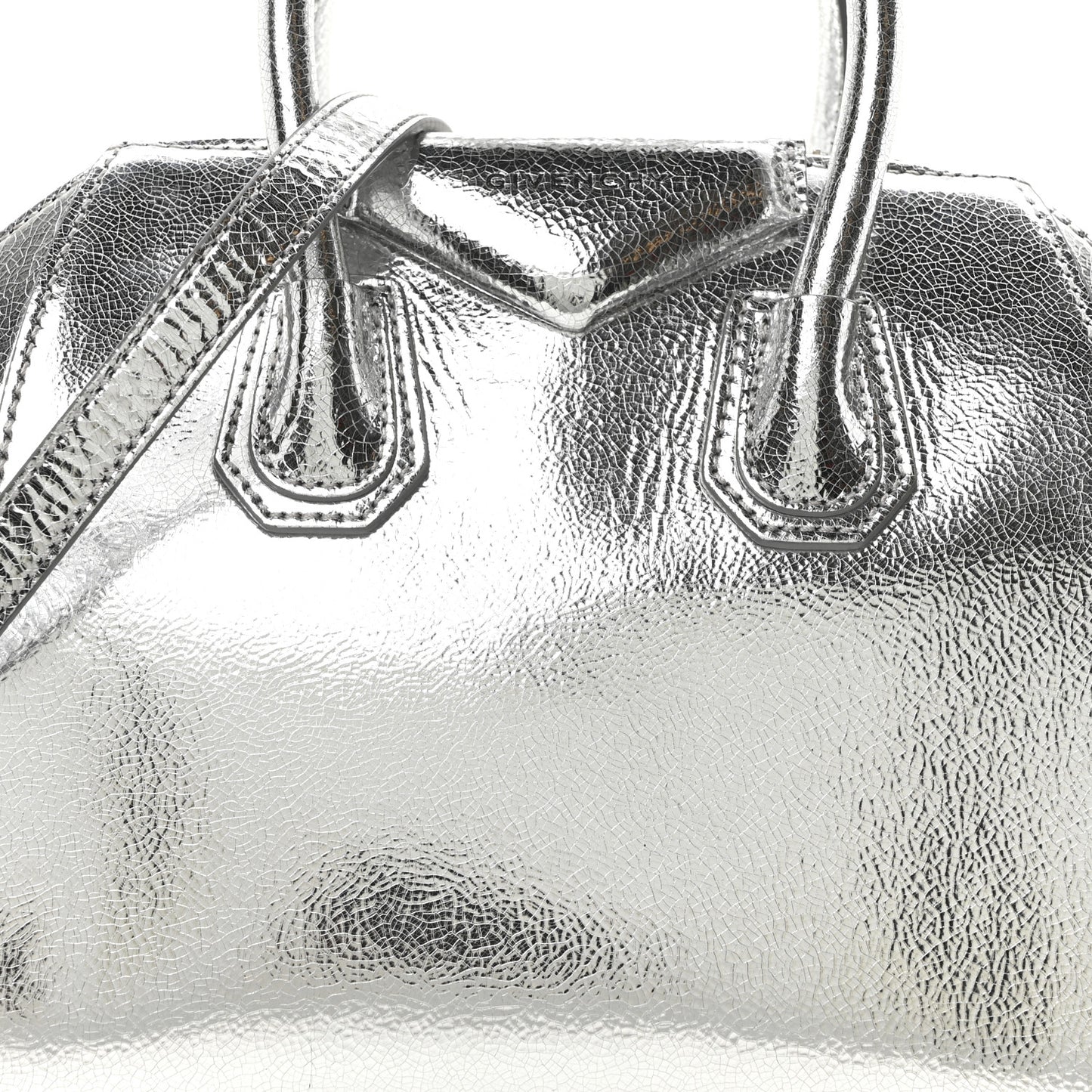 Metallic Sugar Goatskin Mini Antigona Silver
