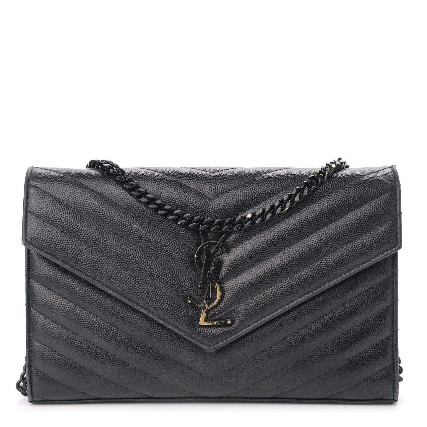 Grain De Poudre Matelasse Chevron Monogram Chain Wallet Black