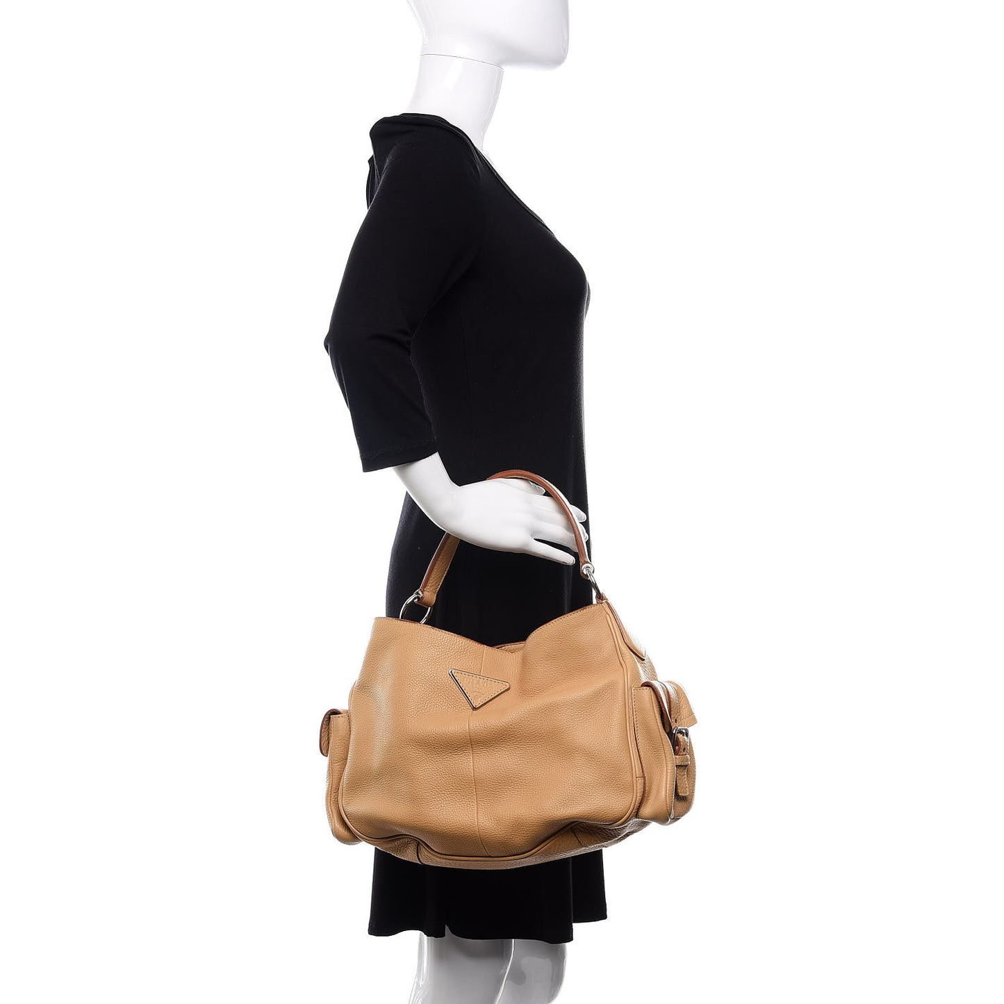 Vitello Daino Buckle Shoulder Bag Sabbia