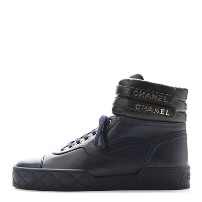 Chanel Lambskin Logo High Top Sneakers 42 Navy Black 1 of 8