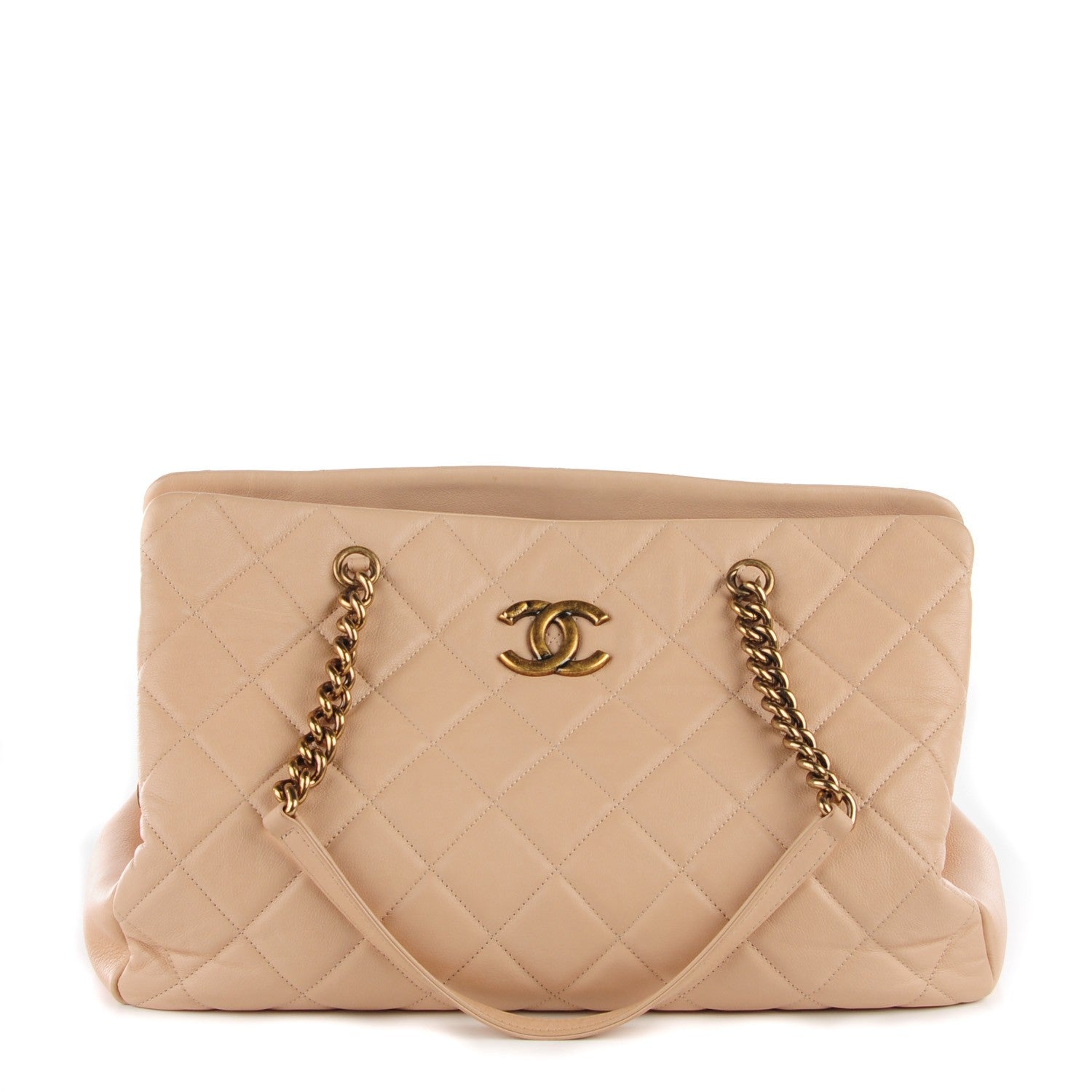 Chanel Calfskin Quilted Large CC Crown Tote Beige 1 of 8
