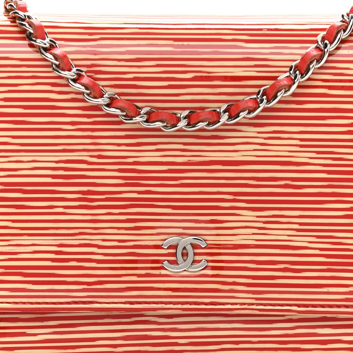Patent Striped Wallet On Chain WOC Red