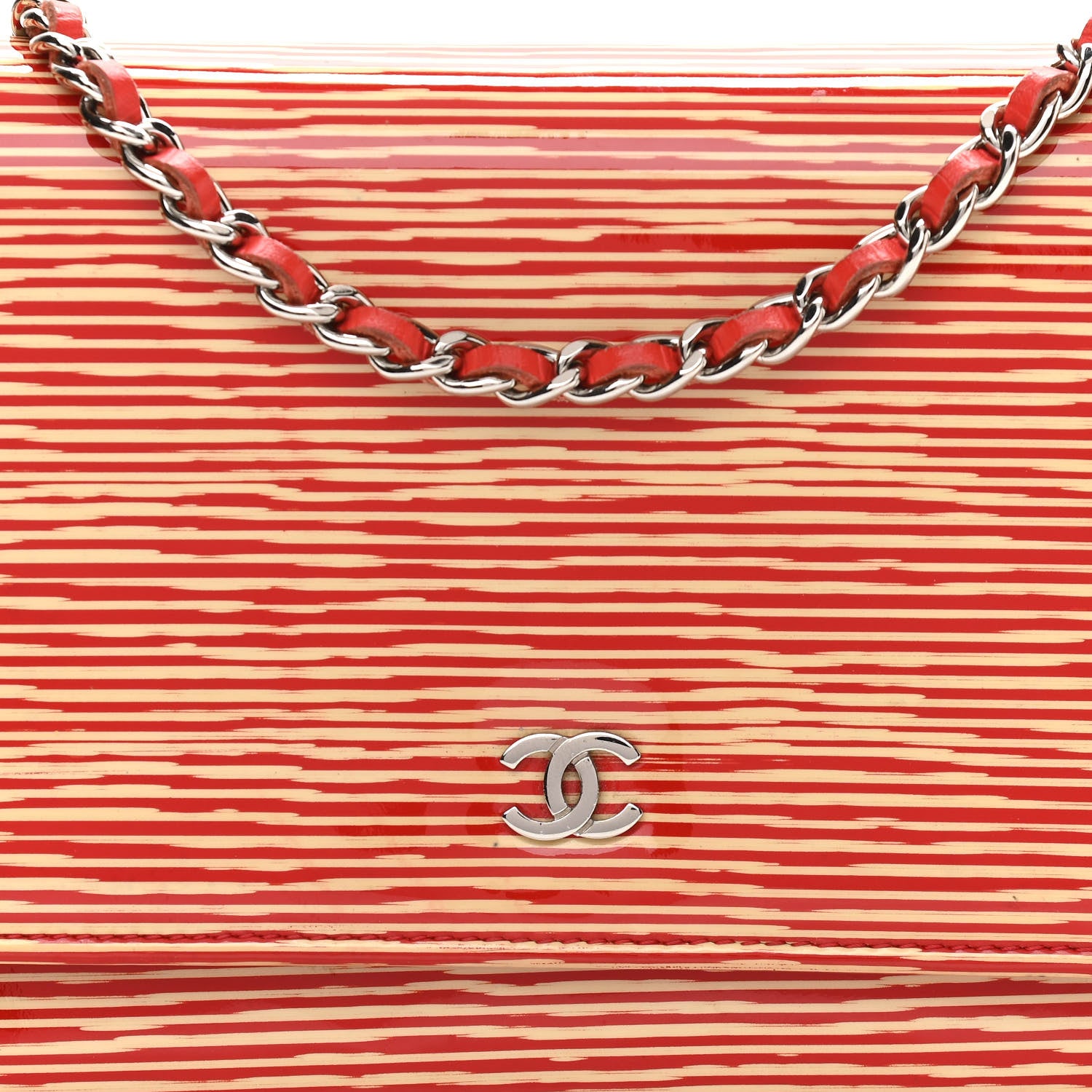 Chanel Patent Striped Wallet On Chain WOC Red 10 of 15