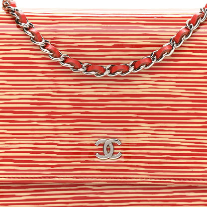 Chanel Patent Striped Wallet On Chain WOC Red 10 of 15