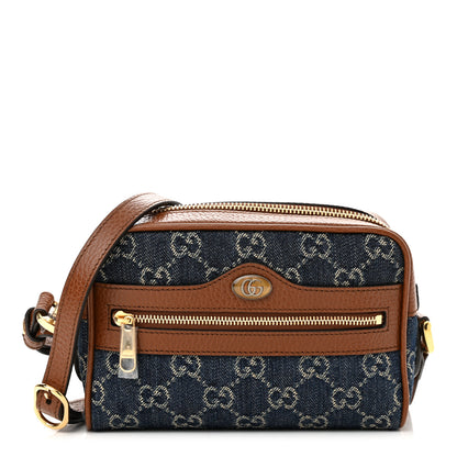Gucci New Denim GG Monogram Dollar Calfskin Mini Ophidia Shoulder Bag Blue Tea Cuir Epilog 1 of 11
