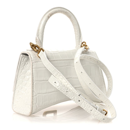 Balenciaga Shiny Calfskin Crocodile Embossed Hourglass Top Handle Bag XS White 3 of 14