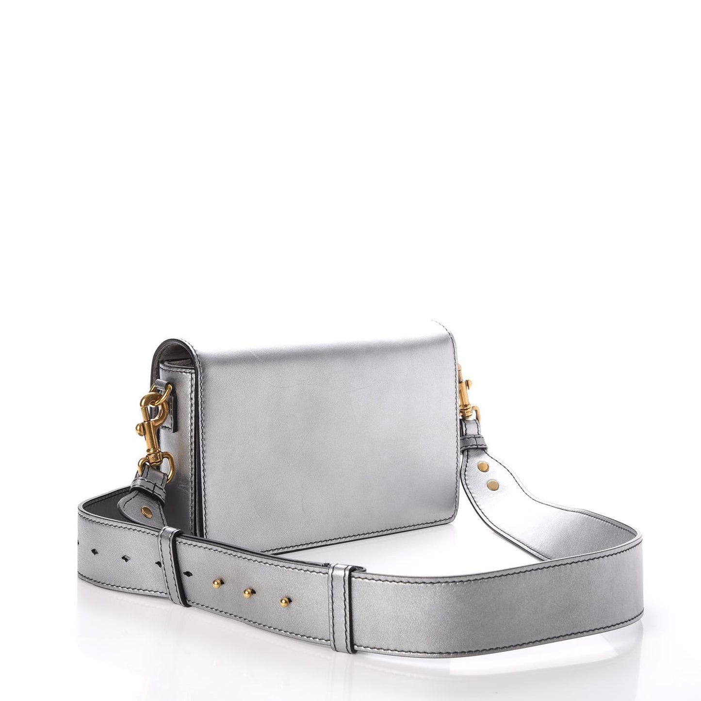 Metallic Smooth Calfskin Dio(r)evolution Flap Bag Silver