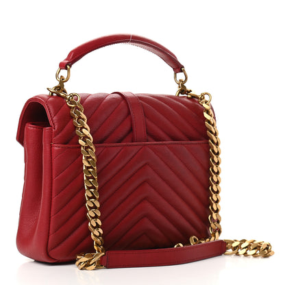 Saint Laurent Sheepskin Matelasse Chevron Monogram Medium College Bag Lipstick Red 2 of 9