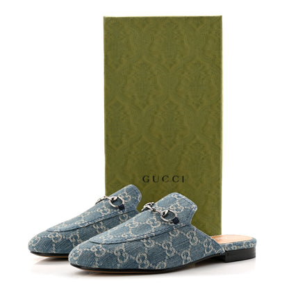 Gucci New Denim GG Malaga Kid Womens Princetown Slippers 37.5 Light Blue Royale 10 of 10
