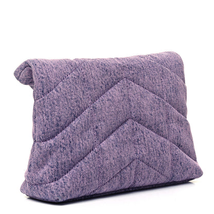 Saint Laurent Denim Quilted Loulou Puffer Monogram Pouch Clutch Bleached Lilac 3 of 9