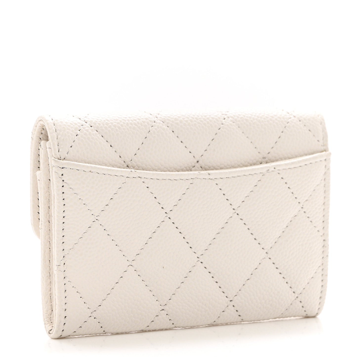 Caviar Quilted Flap Card Holder Wallet White