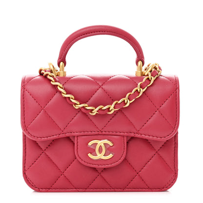 Chanel Lambskin Quilted Top Handle Flap Coin Purse With Chain Dark Pink 1 of 12