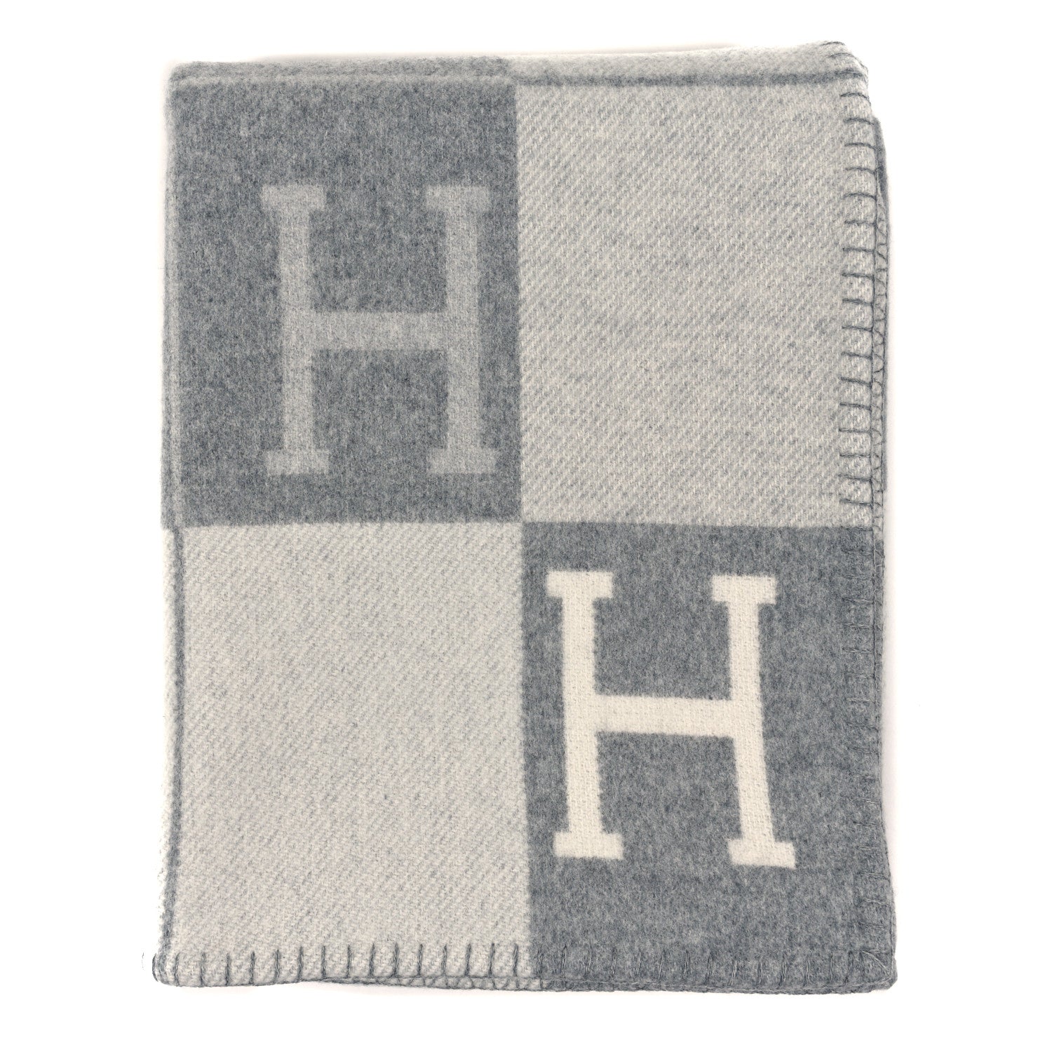 Hermes Wool Cashmere Avalon III Blanket Ecru Gris Clair 1 of 3