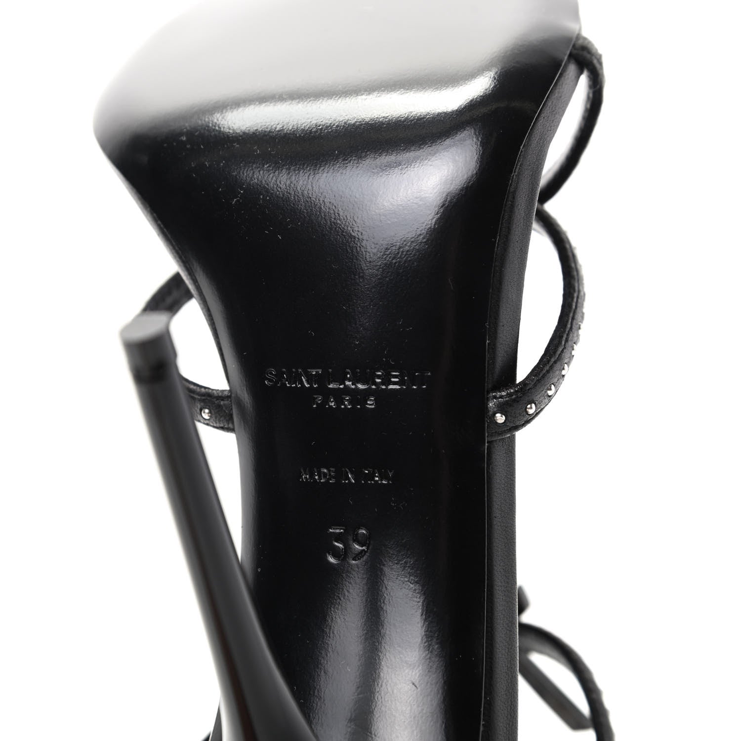 Saint Laurent Calfskin Studded Cassandra 110 Sandals 39 Black 8 of 9