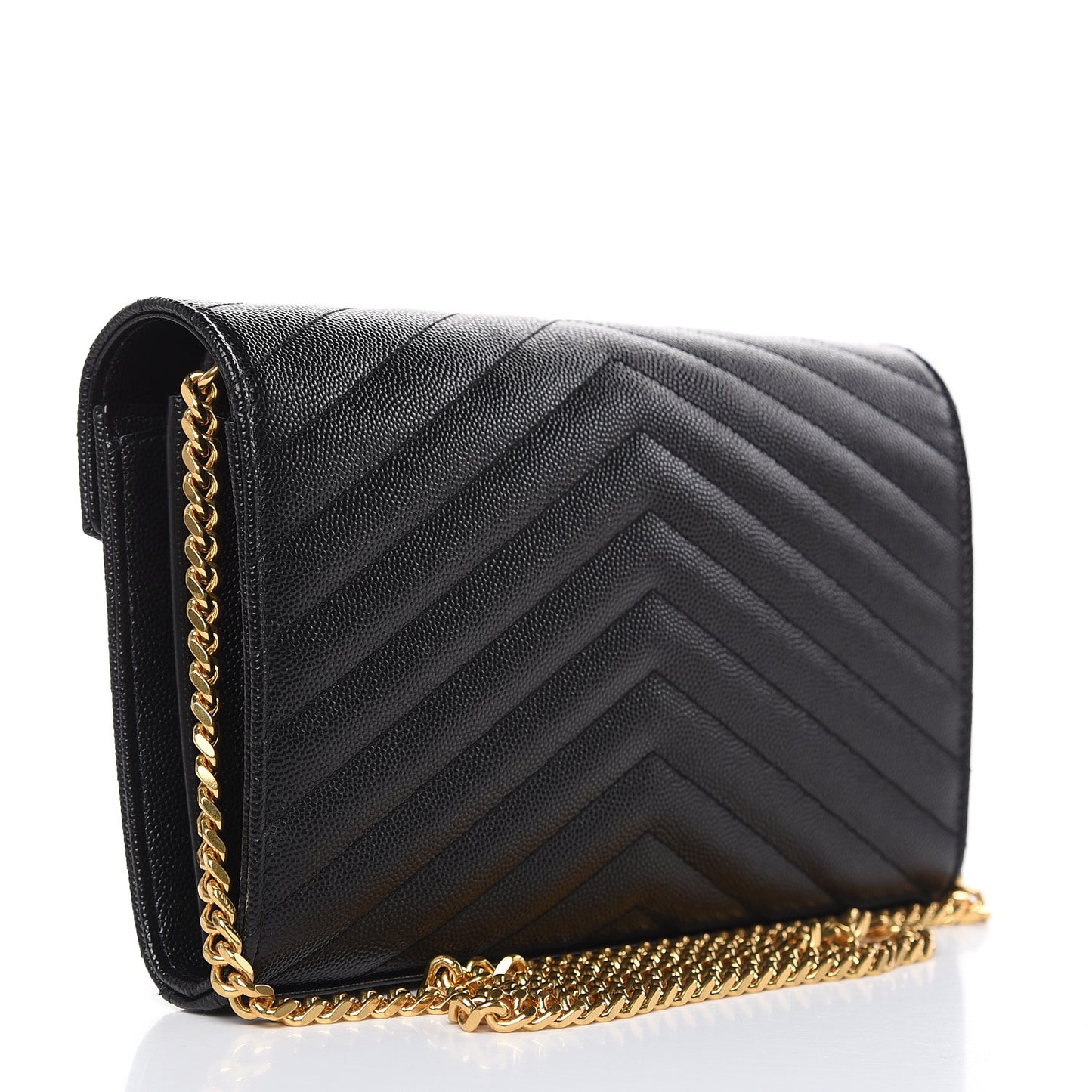 Grain De Poudre Matelasse Chevron Monogram Chain Wallet Black