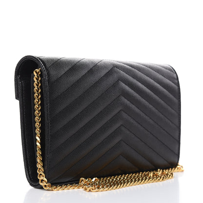Saint Laurent Grain De Poudre Matelasse Chevron Monogram Chain Wallet Black 3 of 8