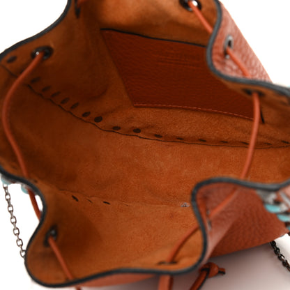 Valentino Garavani Grained Calfskin Turquoise Mini Rockstud Rolling Chain Strap Bucket Bag Orange 5 of 9