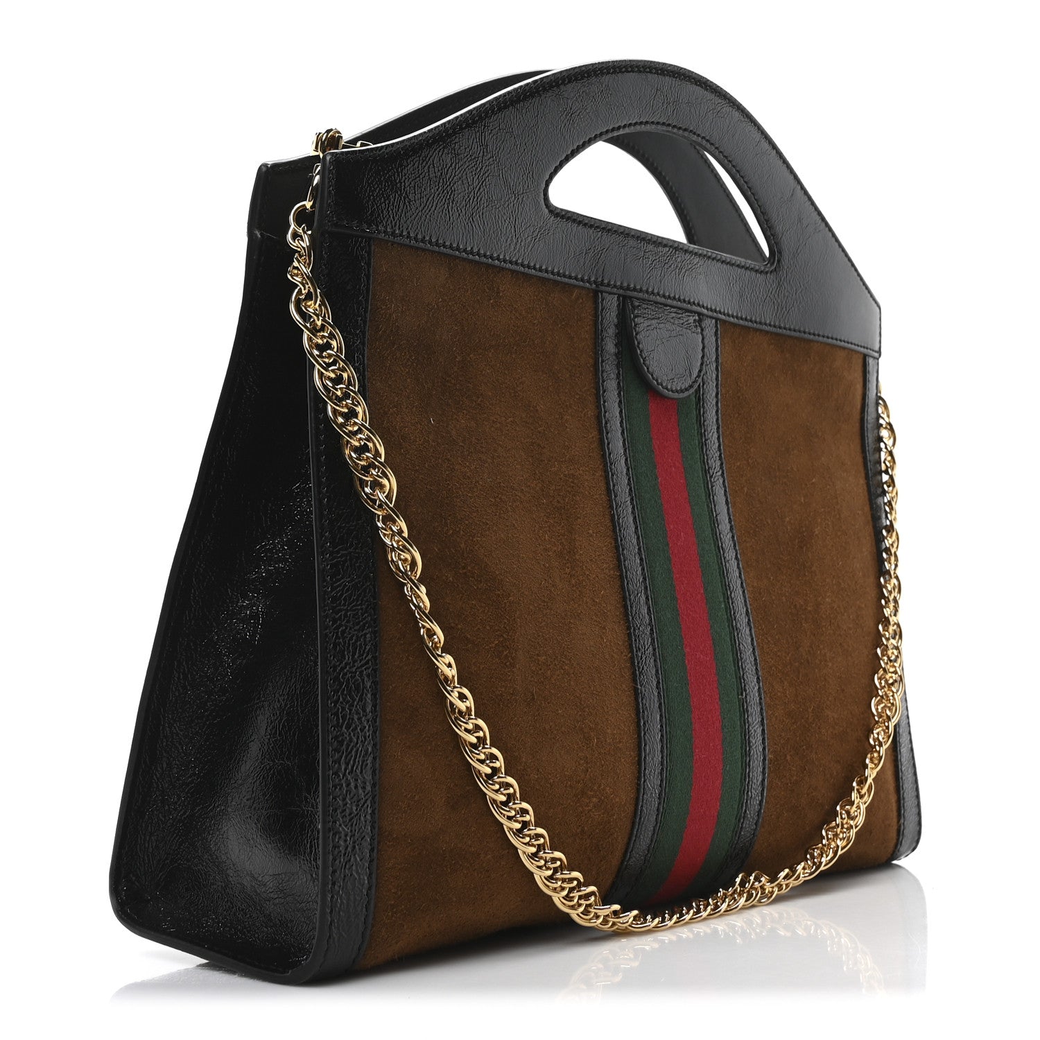 Gucci Suede Patent GG Web Medium Ophidia Top Handle Chain Nocciola Black 3 of 10