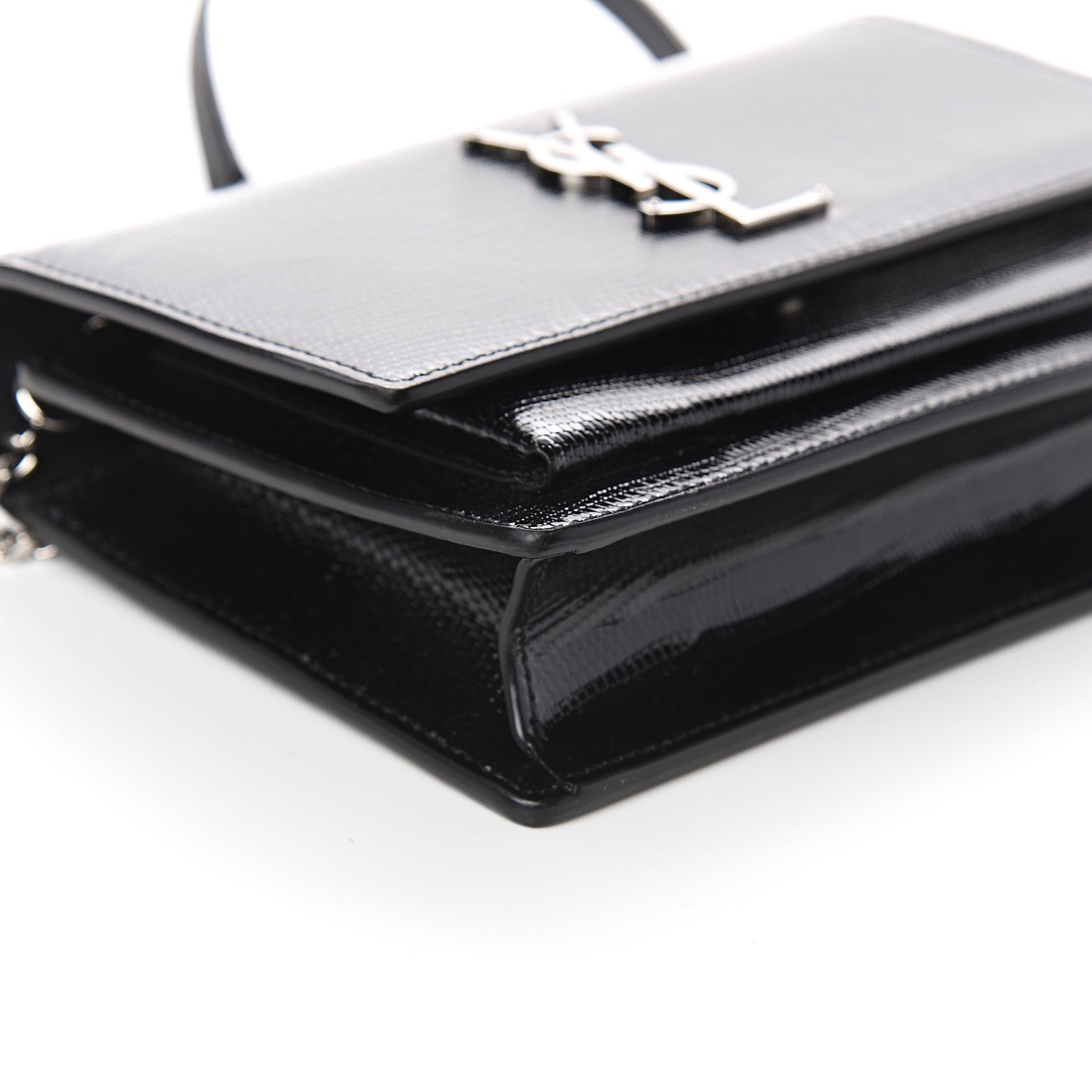 Saint Laurent Calfskin Lizard Embossed Monogram Sunset Chain Wallet Black 6 of 7