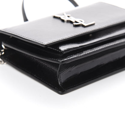 Saint Laurent Calfskin Lizard Embossed Monogram Sunset Chain Wallet Black 6 of 7