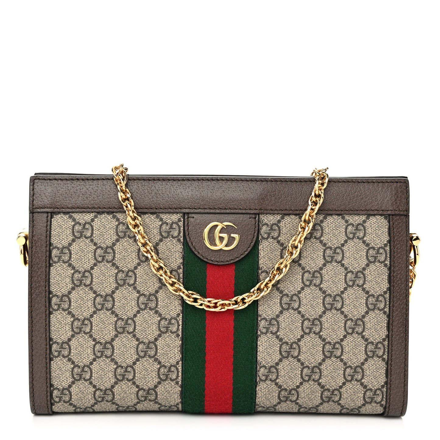 GG Supreme Monogram Web Small Ophidia Chain Shoulder Bag Brown