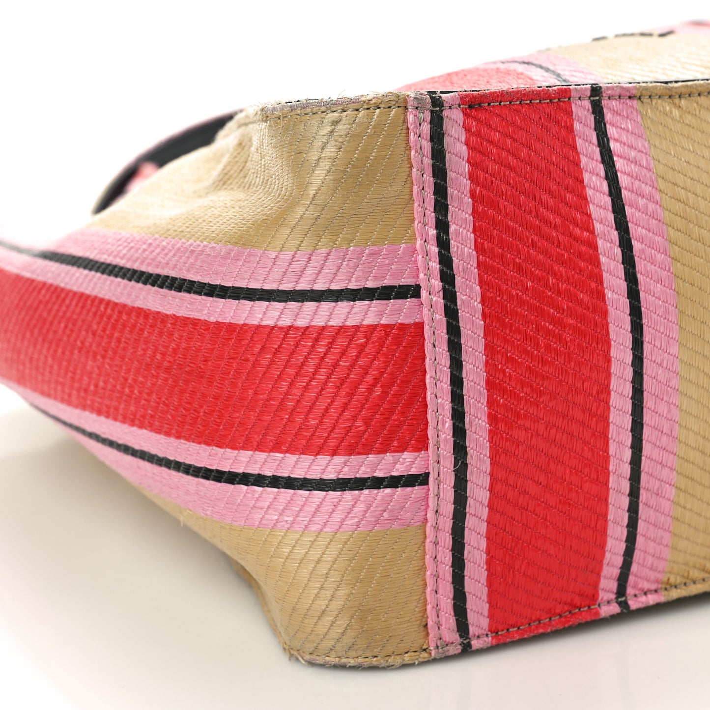 Raffia Striped Logo Tote Red