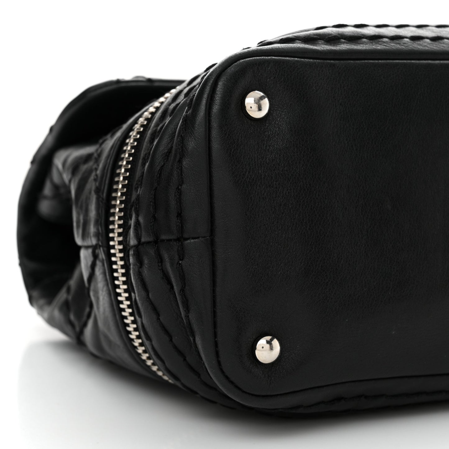 Calfskin Stitched Large Expandable Flap Bag Black