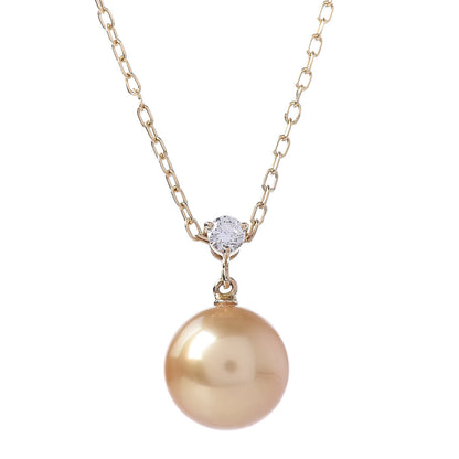 Mikimoto 18K Yellow Gold Diamond Golden South Sea Pearl 10mm Drop Pendant Necklace 4 of 5