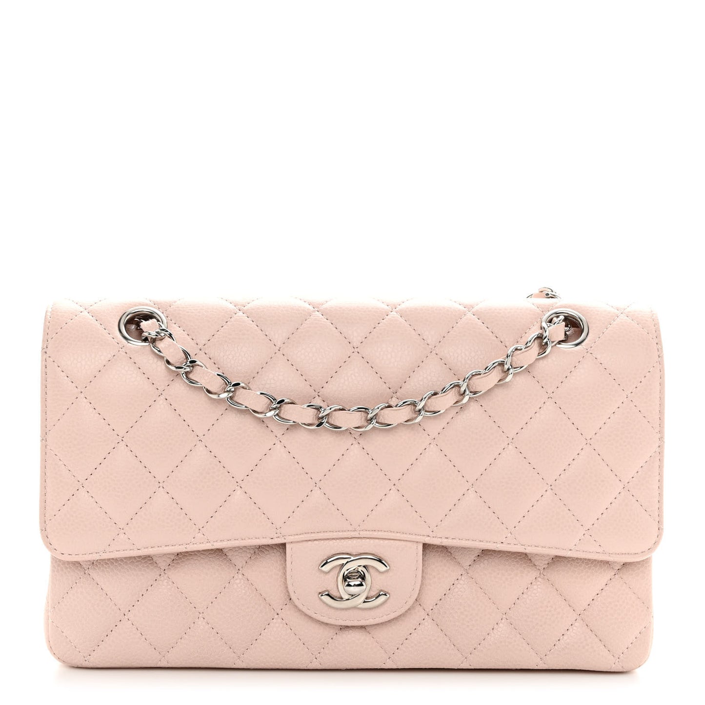 Caviar Quilted Medium Double Flap Light Pink