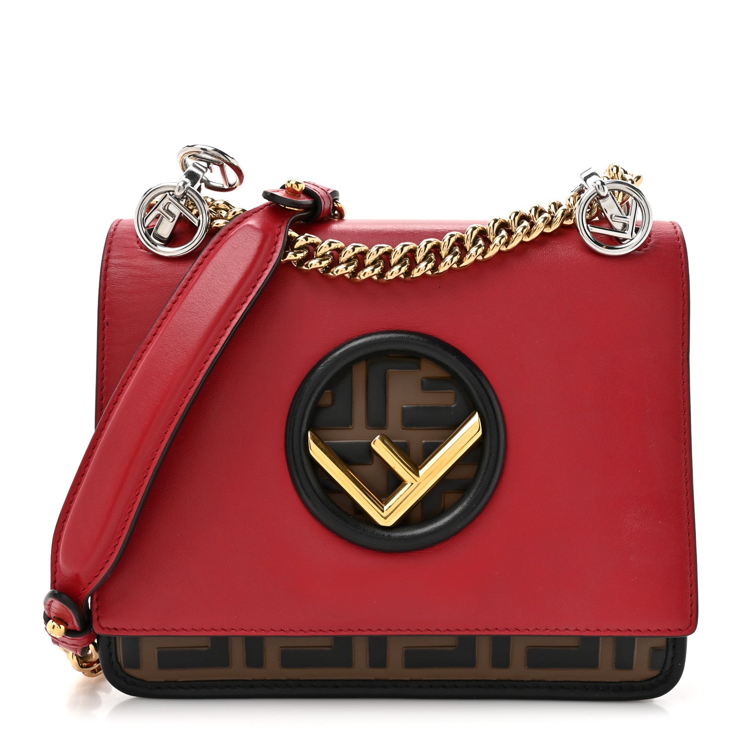 Fendi Vitello Century F is Fendi Bi-Color FF 1974 Embossed Small Kan I Shoulder Bag Fragola Maya Black 1 of 13