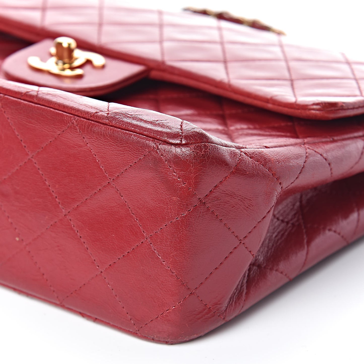 Lambskin Quilted Medium Double Flap Red
