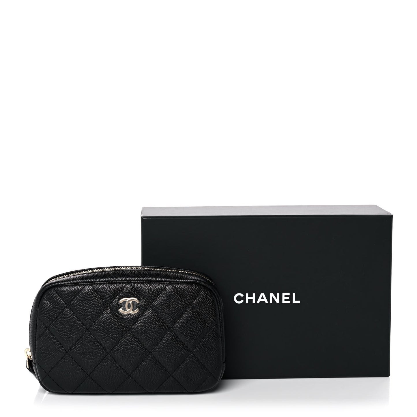 Caviar Quilted Small Curvy Pouch Cosmetic Case Black