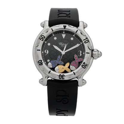 Chopard Stainless Steel Rubber Ruby Yellow Blue Sapphire 38mm Happy Sport Fish Quartz Watch Black 1 of 4