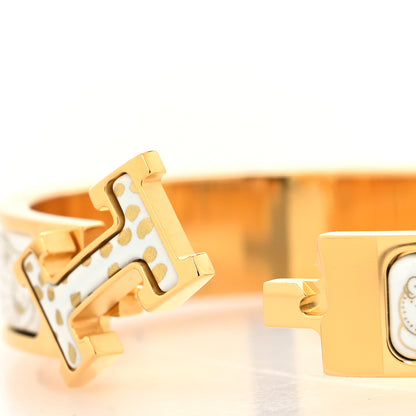 Hermes Enamel Printed Narrow Leopards Clic Clac H Bracelet PM Jaune Or White 4 of 5