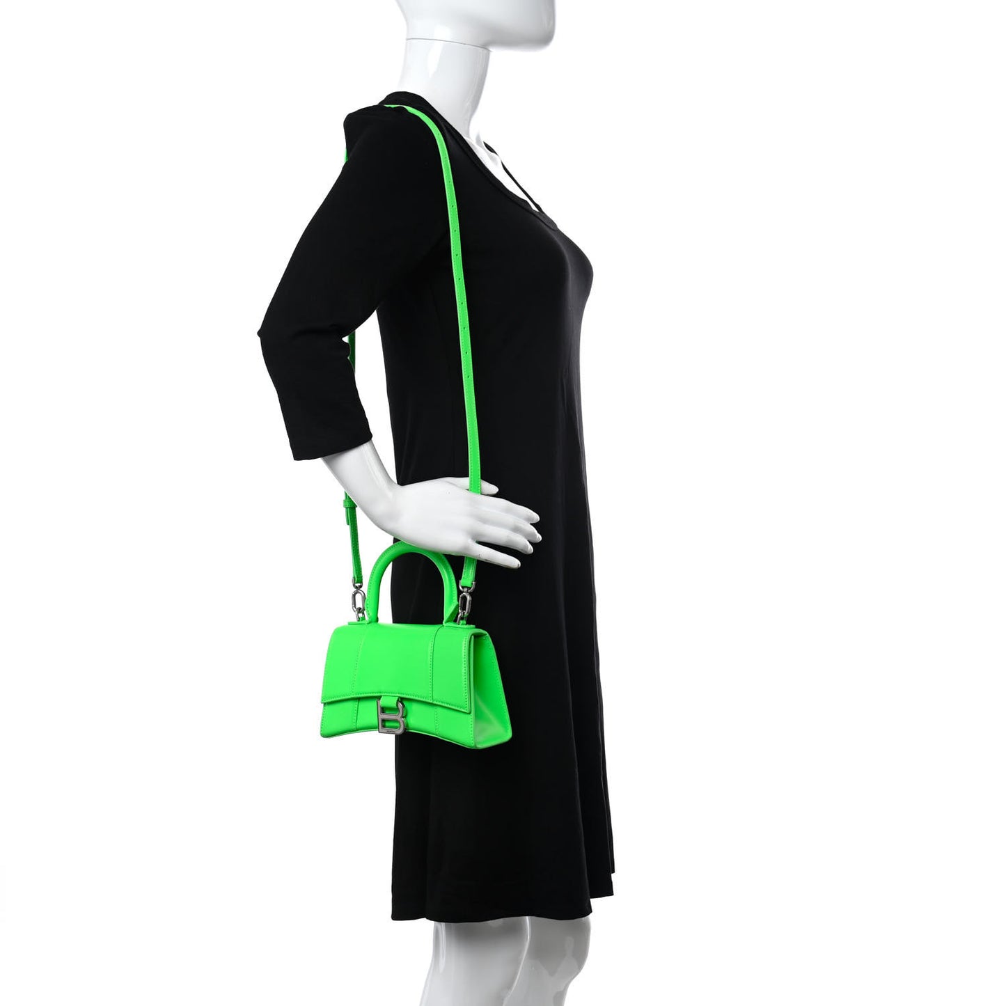 Shiny Box Calfskin Hourglass Top Handle Bag XS Fluo Green