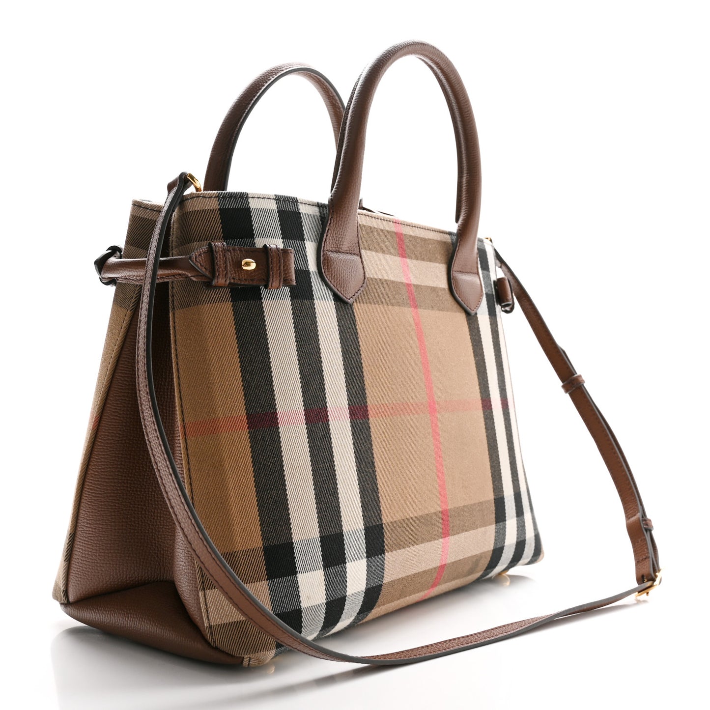 House Check Grainy Calfskin Medium Banner Tote Brown
