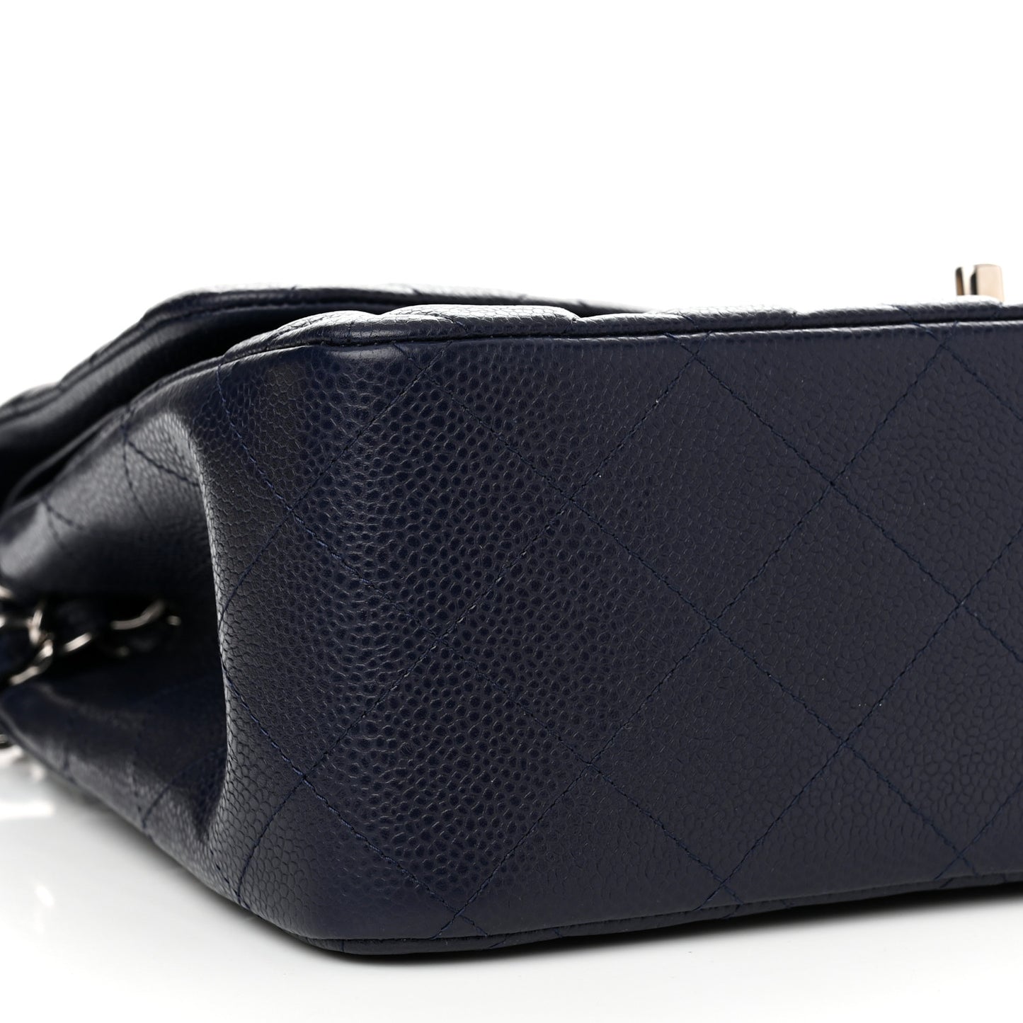 Caviar Quilted Jumbo Double Flap Navy Blue