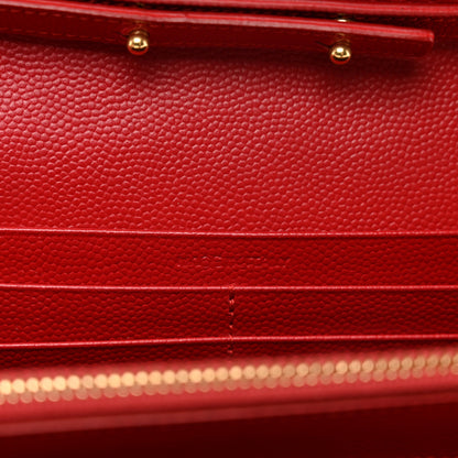 Saint Laurent Grain De Poudre Matelasse Chevron Cassandre Chain Wallet New Red 7 of 10