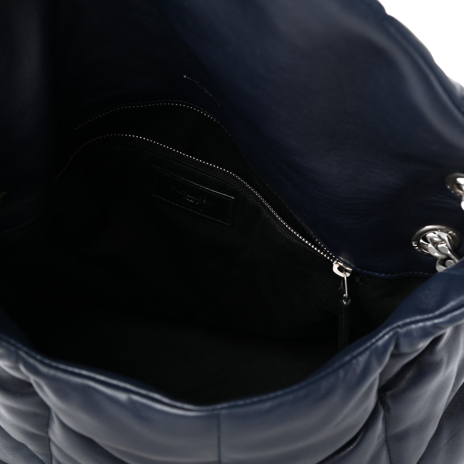 Saint Laurent Lambskin Quilted Medium Loulou Puffer Monogram Chain Satchel Navy 5 of 9