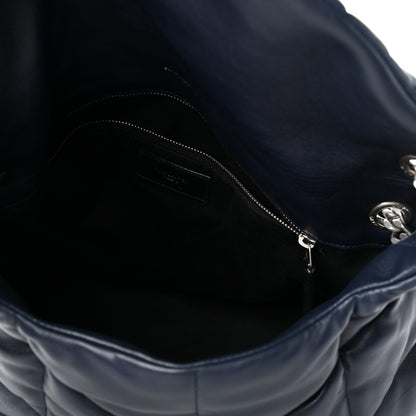 Saint Laurent Lambskin Quilted Medium Loulou Puffer Monogram Chain Satchel Navy 5 of 9