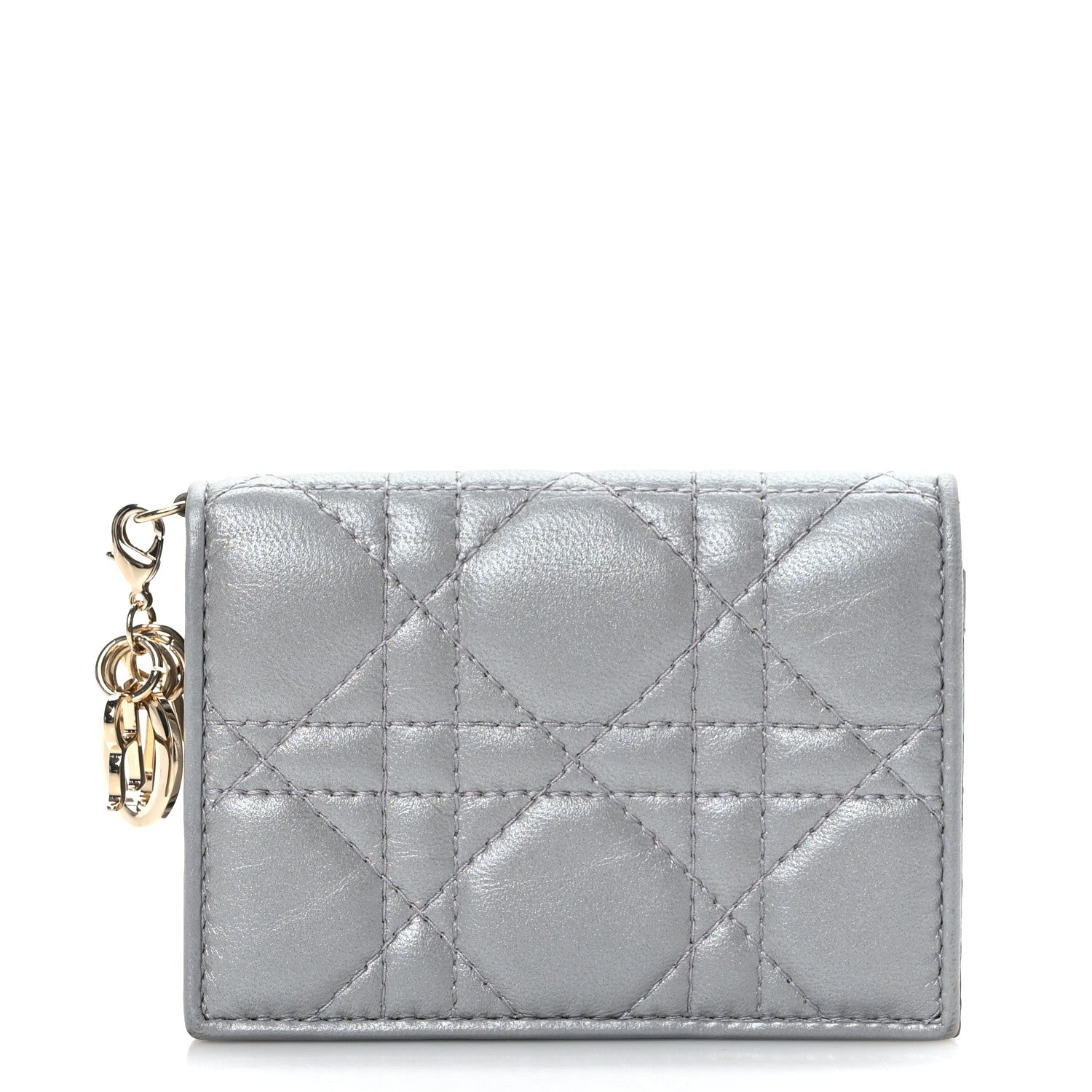 Christian Dior Metallic Lambskin Cannage SmallLady Dior Flap Card Holder Silver 1 of 8