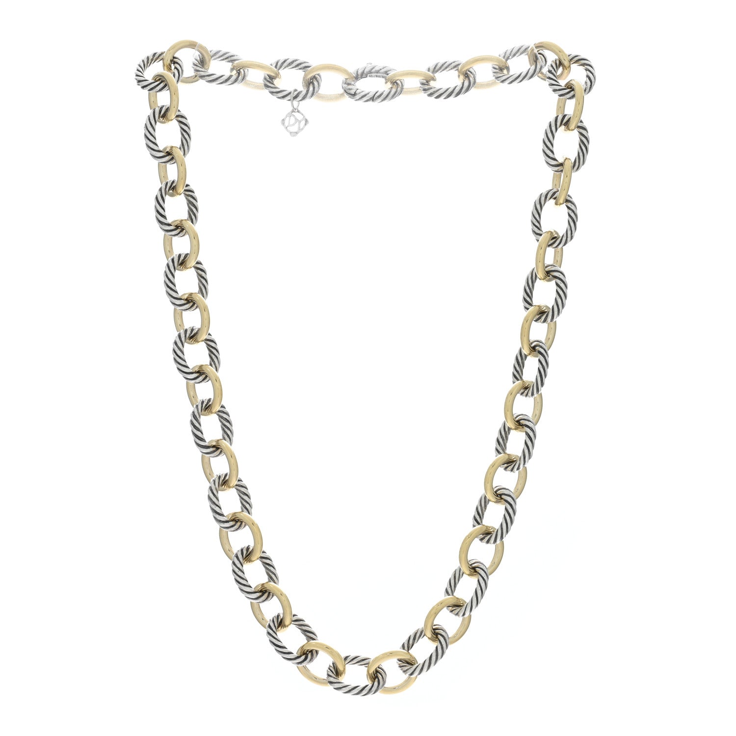 David Yurman Sterling Silver 18K Yellow Gold 12mm Large Oval Link Necklace 2 of 5