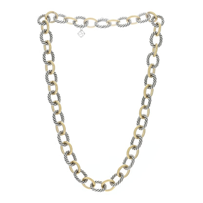 David Yurman Sterling Silver 18K Yellow Gold 12mm Large Oval Link Necklace 2 of 5