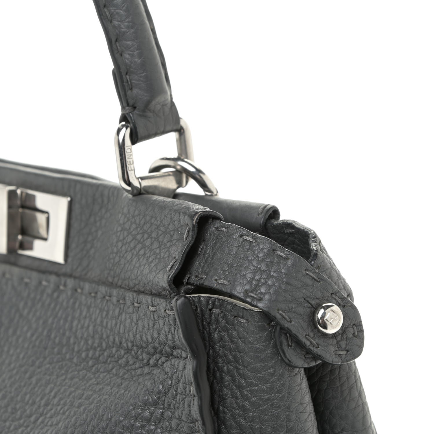 Fendi Cuoio Romano Selleria Bi-Color Medium Peekaboo Iconic Satchel Asfalto Latte 14 of 18