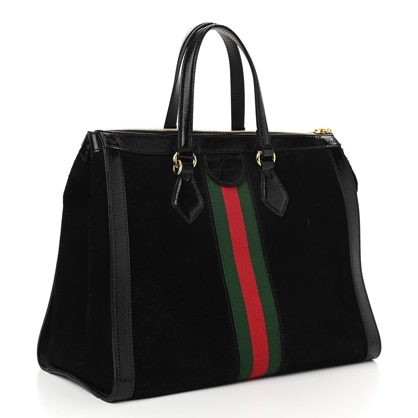 Suede Patent GG Web Medium Ophidia Tote Bag Black