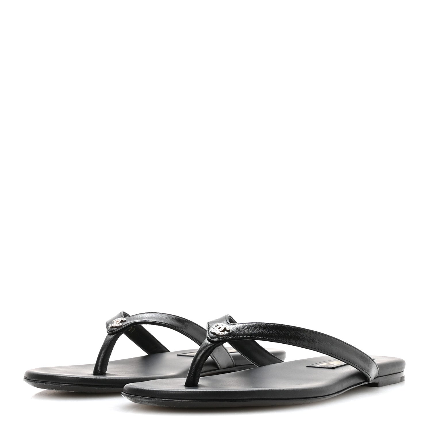 Chanel Shiny Lambskin Crystal CC Thong Sandals 37.5 Black 4 of 9