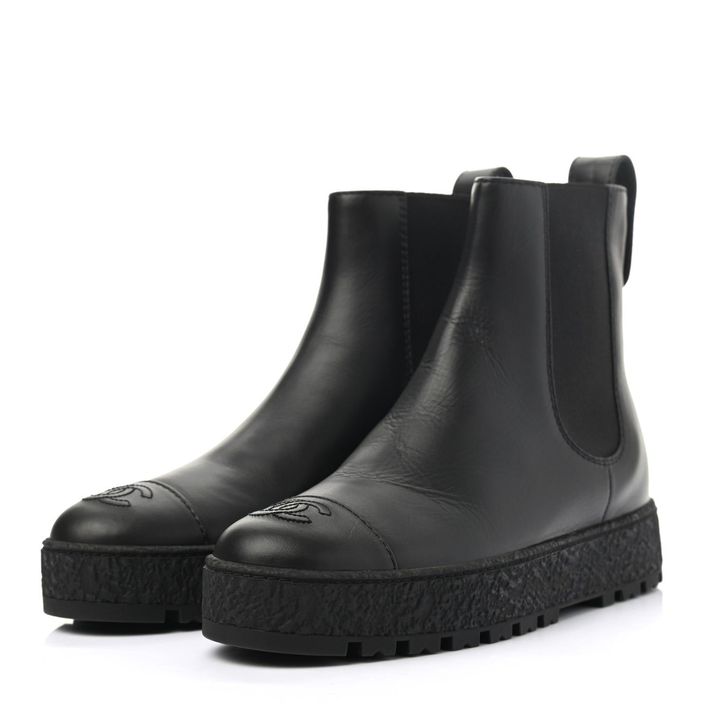 Calfskin Cap Toe CC Ankle Boots 37.5 Black