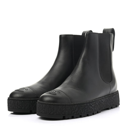 Chanel Calfskin Cap Toe CC Ankle Boots 37.5 Black 3 of 8